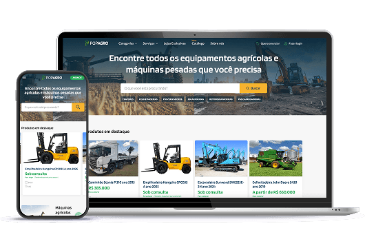 Marketplace PopAgro exibido em um notebook e em um celular
