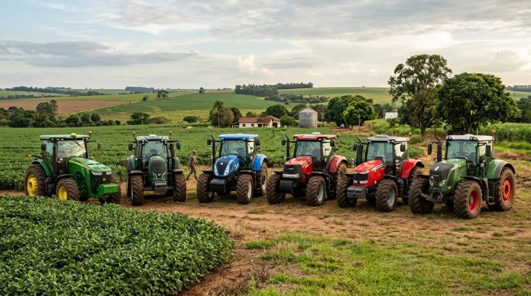 Principais marcas de máquinas agrícolas alinhadas no campo no Brasil